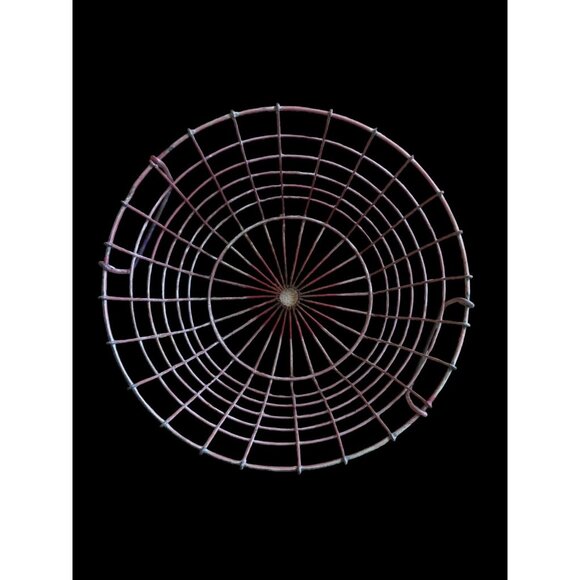 Vintage French Red Painted Wire Basket w Handles Weathered 10" x 14" LARGE - Picture 2 of 8